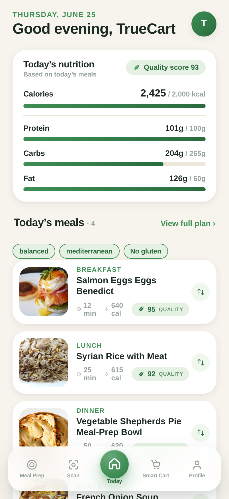 TrueCart Today screen — real app