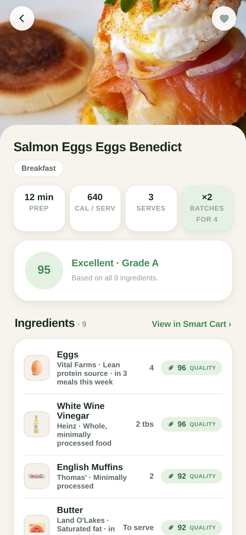 Recipe detail with ingredient scores